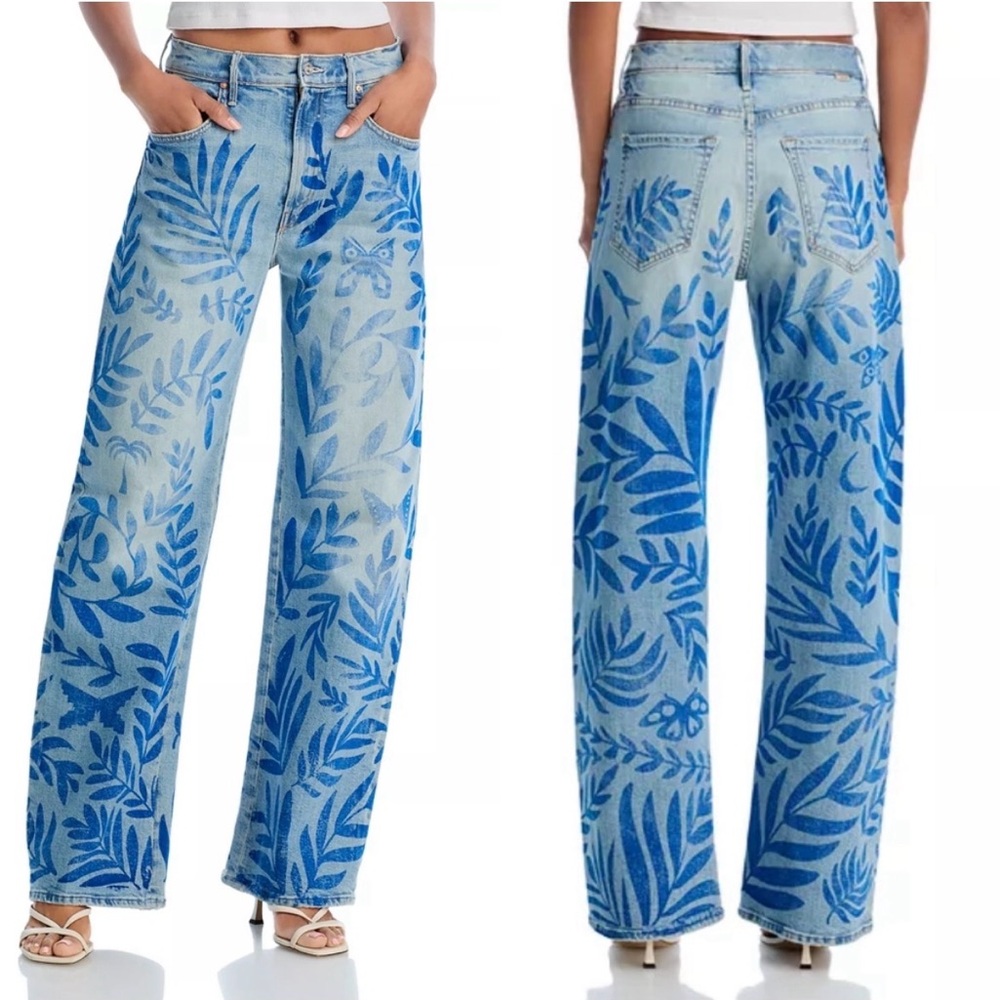 Mother Denim The Lasso Sneak Straight Leg Pressed Leaves Jean$350